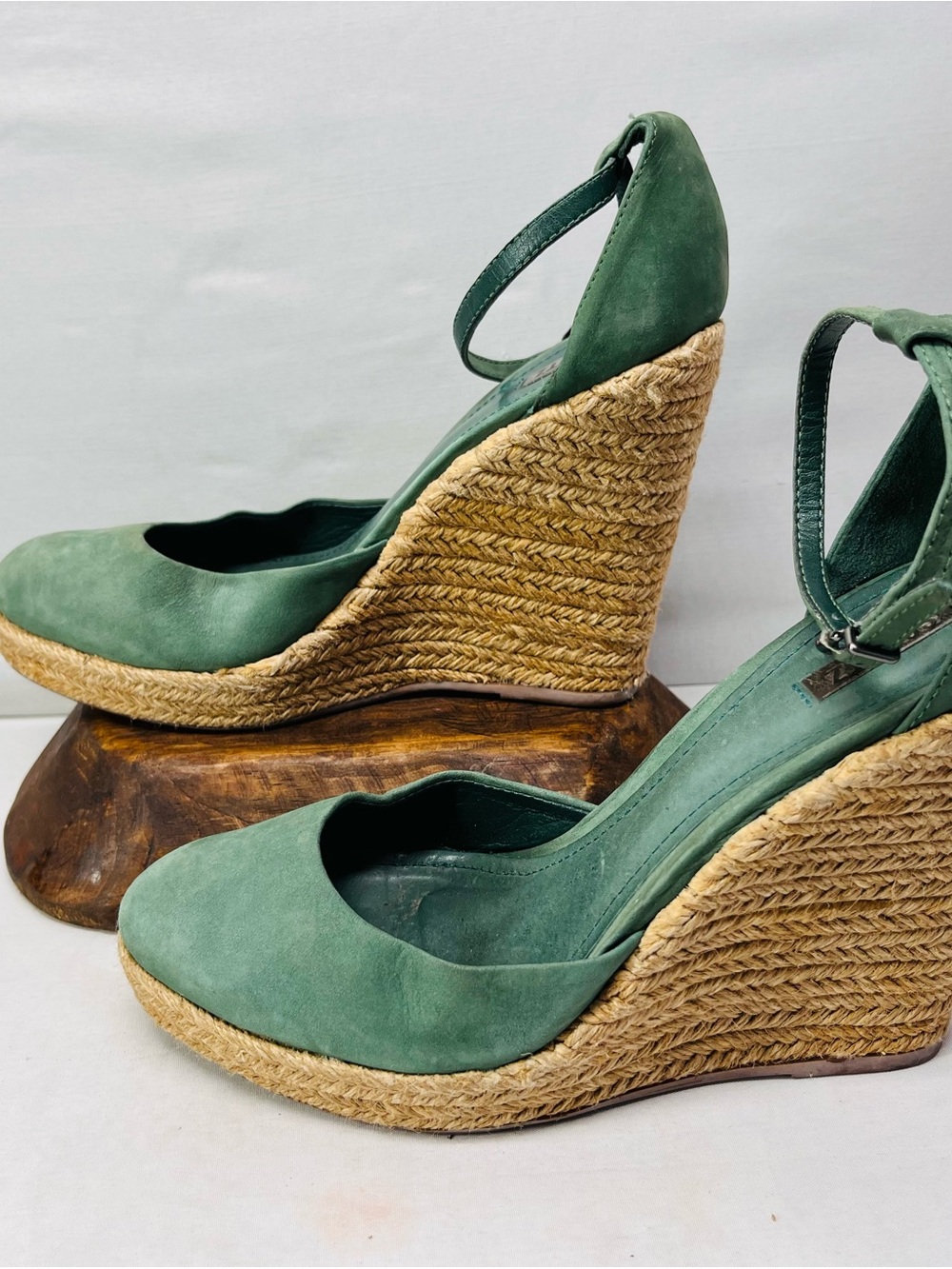 SCHUTZ Green Suede Espadrille Wedge Sandals - Picture 6 of 7